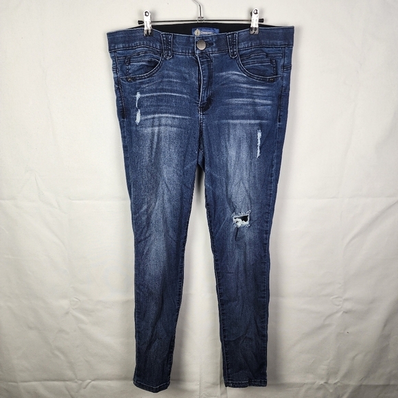 Democracy "Ab"solution Distressed Dark Wash Skinny Jeans SIZE 14 - Picture 1 of 6
